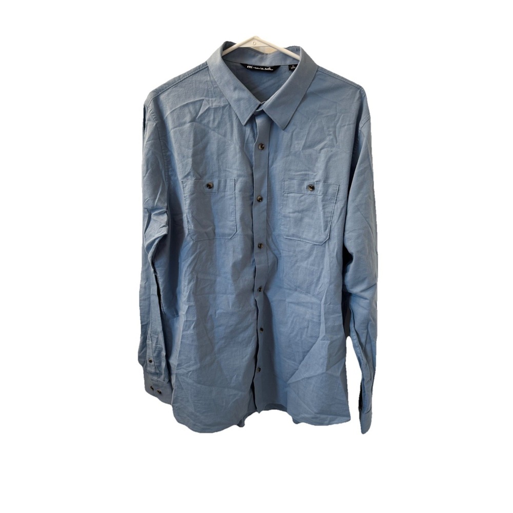 Travis Mathew Men's Hefe Blue Long Sleeve Button Up Shirt Size XL